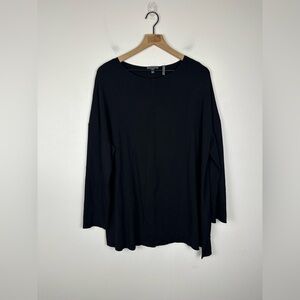 OSKA Women's Black Top Size M Slinky Knit Tunic Lagenlook Minimalist